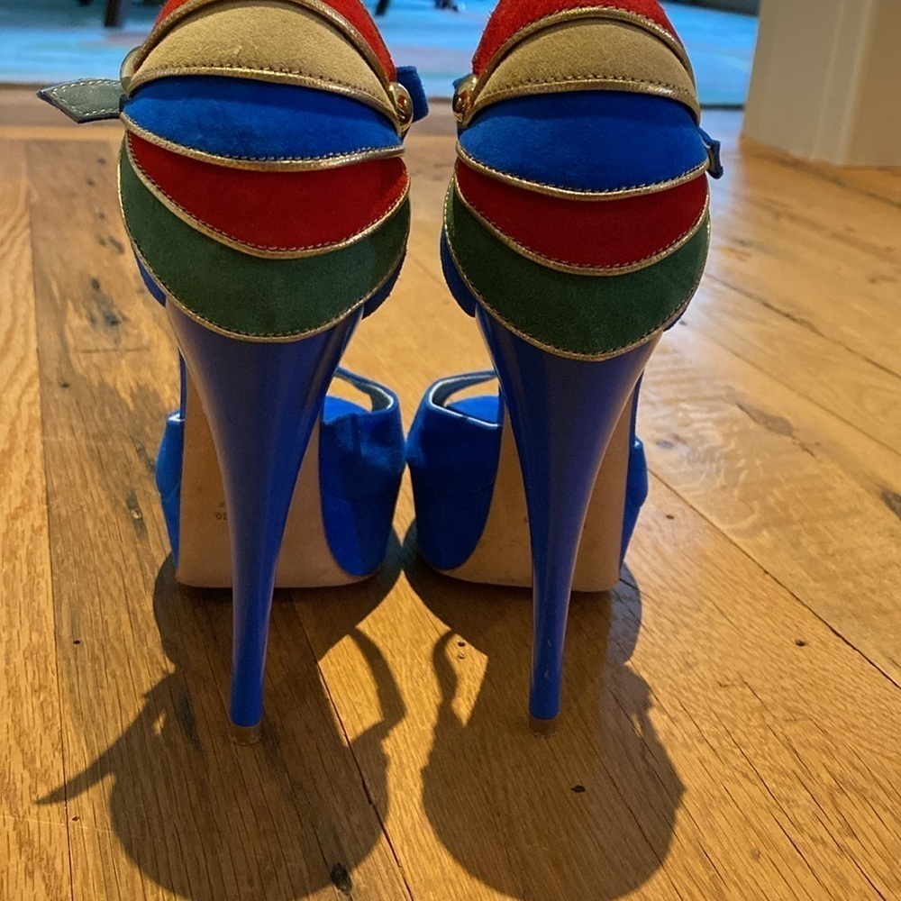 Havi Elle Rare Luxury Cobalt Blue Platform Suede PeepToe Made in Italy Heels 7.5 - Picture 6 of 13